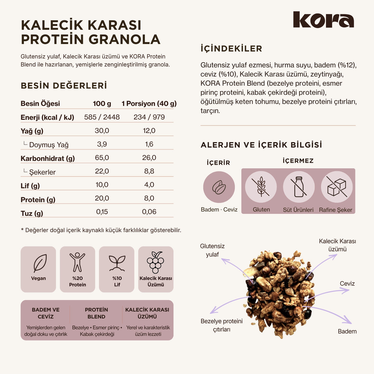 KORA Kalecik Karası Protein Granola ürün detay görseli